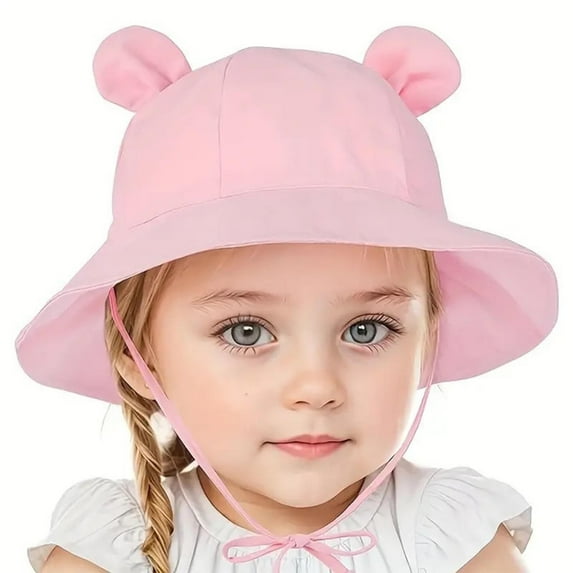 Miqool Toddler Baby Cute Bear Ear Sun Hat UPF 50+ Sun Protection Wide Brim Bucket Hat Summer Beach Hat Adjustable Cap for 3M-7T Girls Boys