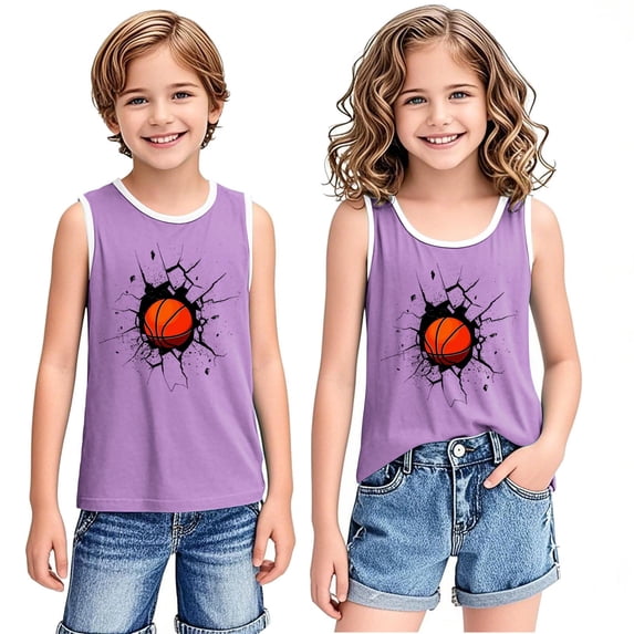 Miqool Toddler Boys Girls Basketball Tank Tops Kids Sleeveless Athletic T-Shirts for Dance Performance for 3-15 Years