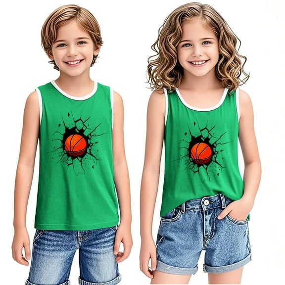 Miqool Toddler Boys Girls Basketball Tank Tops Kids Sleeveless Athletic T-Shirts for Dance Performance for 3-15 Years