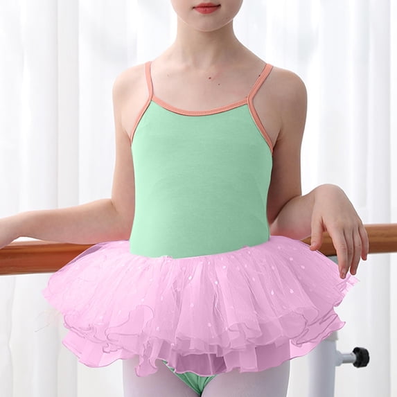 Miqool Toddler Girls Tutu Dresses Strap Shiny Tulle Ballet Leotard Ballerina Costume for Dance
