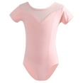 thumbnail image 1 of Miqool Toddler Kids Girls Short Sleeve Leotards for Ballet, Mesh Patchwork Comfy Cotton Dance Uniform Bodysuit for 3-15 Years, 1 of 2