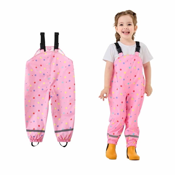 Miqool Toddlers Waterproof Rain Bib Pants, Baby Boys Girls Cartoon Rain Trousers Muddy Play Overalls Mud Dirty Proof Lightweight Reflective Rainwear