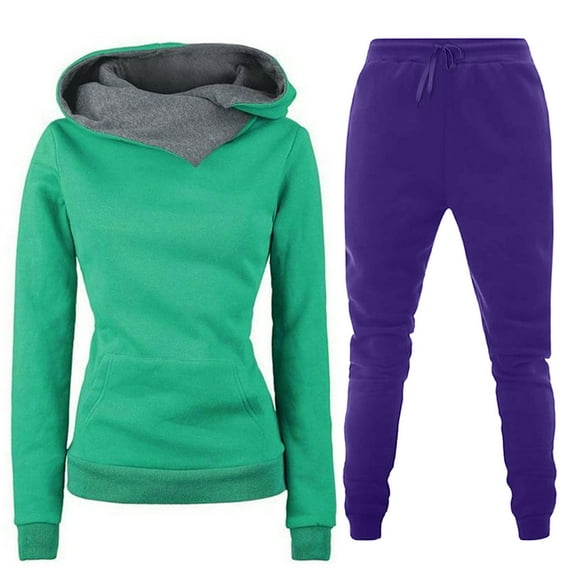 Miqool Track Suits for Women Set - Casual 2 Piece Outfits Long Sleeve Fleece Hooded Sweatshirt Hoodies and Drawstring Jogger Pants Set Sweatsuit with Pockets