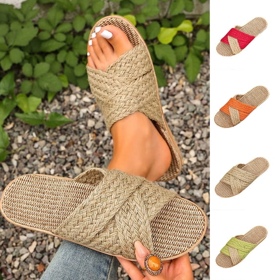 Miqool Unisex Cloth Slippers Non-Slip Open Toe Slides Slip On Flat Sole Breathable Comfy Casual Sandals