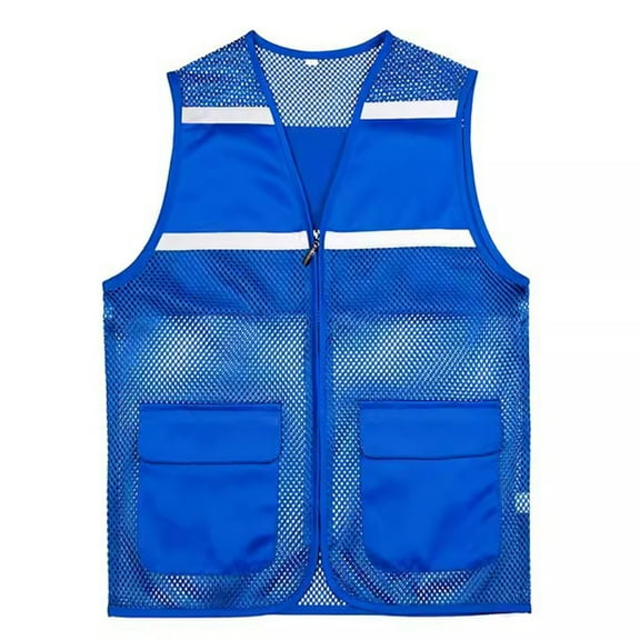 Miqool Unisex Mesh Breathable Fishing Vest with Reflective Strips and Zipper, High Visibility Safe Vest Casual Lightweight Outdoor Hiking Work Travel Photo Cargo Vest Jacket with Pockets