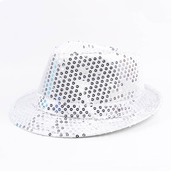 Miqool Unisex Western Sparkly Sequins Fedora Hat Glitter Bling Dance Hat Retro Disco Jazz Cap Party Favors Costume Props Supplies