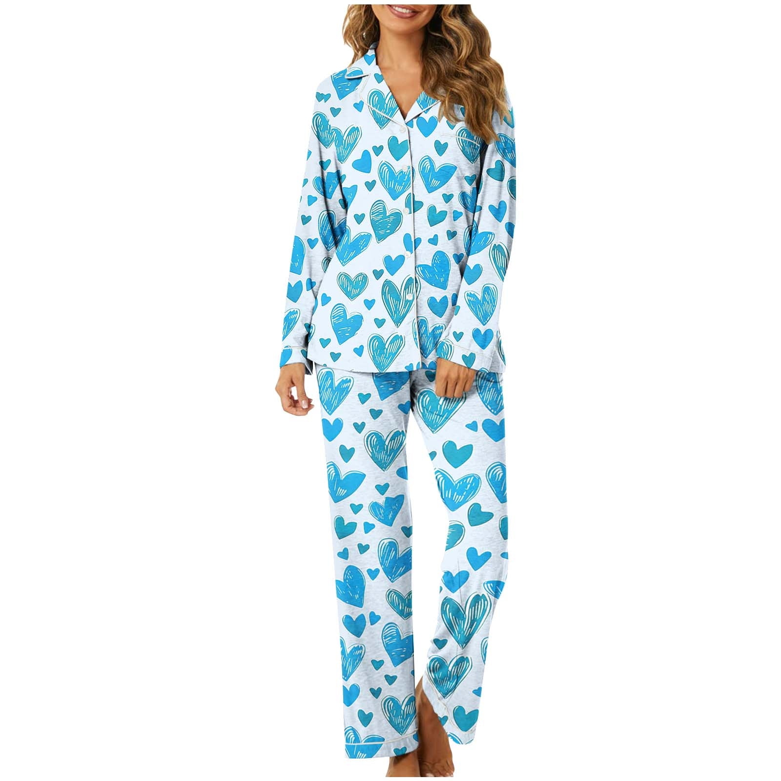 Miqool Valentine's Day Pajama for Women Sets Button Down Pjs Long ...