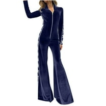 Miqool Velvet Jumpsuits for Women Dressy Long Sleeve Wide Leg Flare Pants Jumpsuit Club Party Rompers Bodysuit One Piece Formal Outfits