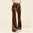 thumbnail image 1 of Miqool Velvet Pants Women Comfy Velour Drawstring Elastic Waist Bell Bottom Pants Soft Flare Wide Leg Yoga Pant with Pockets, 1 of 9