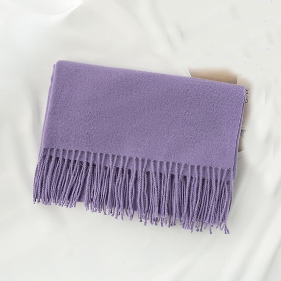 Miqool Warm Scarf for Women Plain Soft Tassel Long Shawl Wraps Casual Winter Reversible Fleece Cozy Scarves