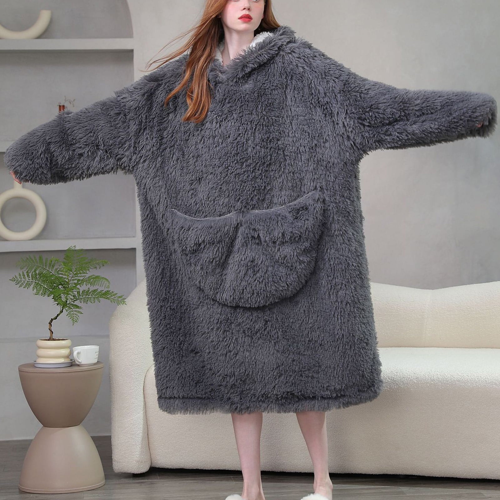 Miqool Wearable Blanket Hoodie for Adults Women Men Kids Hooded Blanket Oversized Blanket Sweatshirt Winter Warm Light Weight Robe