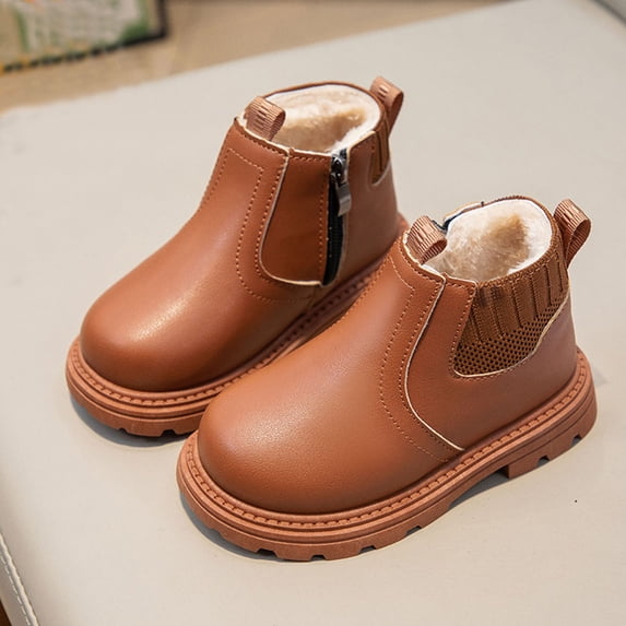 Miqool Winter Boots Boys Girls Soft Warm Fleece Shoes Toddler Solid Color Snow Boots with Zipper