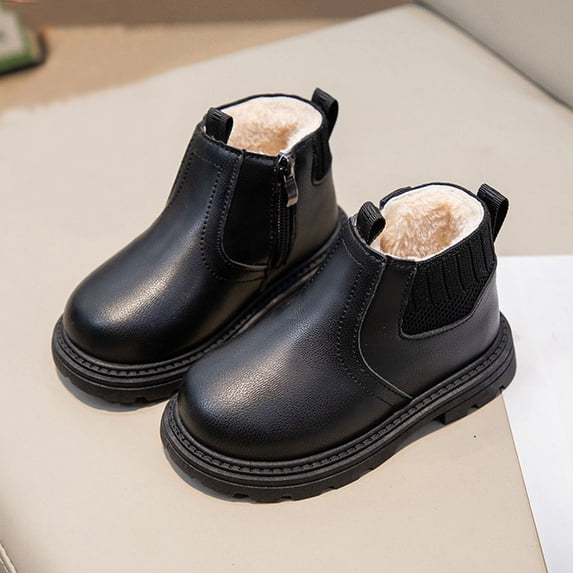 Miqool Winter Boots Boys Girls Soft Warm Fleece Shoes Toddler Solid Color Snow Boots with Zipper