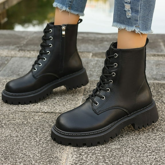 Miqool Woman Ankle Boots Flat Heel Shoes Lace Up Winter Fall Shoes Daily Short Footwear Booties