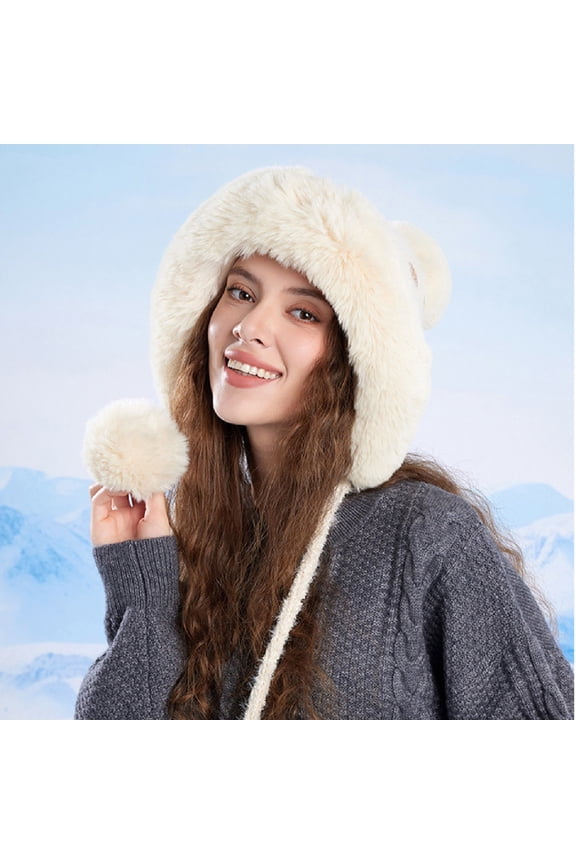 Women Winter Sherpa Hats Knit Ear Flap Fleece Lined Peruvian Ski Snow Cap Warm Covering Ears Ponytail Hat