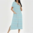 thumbnail image 1 of Miqool Women Zipper Front House Coat Stripes Short Sleeves Robe Zip Up Bathrobes Short Nightgown with Pockets S-2XL, 1 of 7
