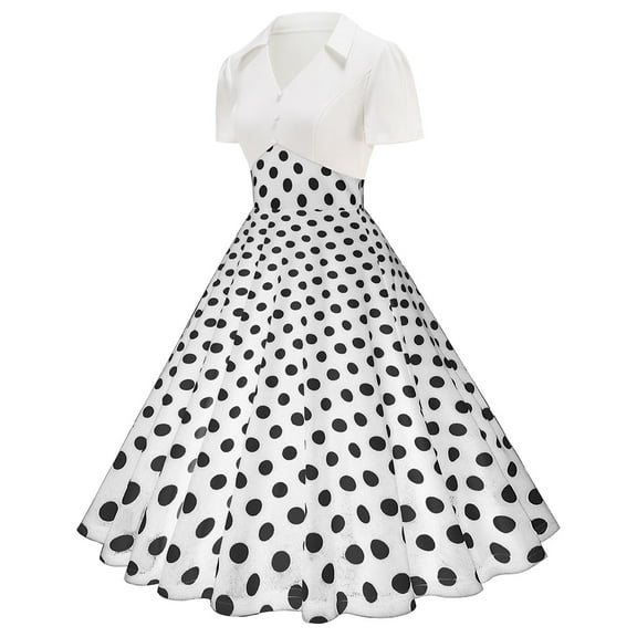 Miqool Women's 1950s Retro Vintage Tea Party Dresses Polka Dots A-Line Swing Cocktail Dresses Formal Wedding Guest Dresses Prom Dresses
