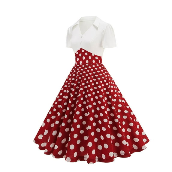 Miqool Women's 1950s Retro Vintage Tea Party Dresses Polka Dots A-Line Swing Cocktail Dresses Formal Wedding Guest Dresses Prom Dresses