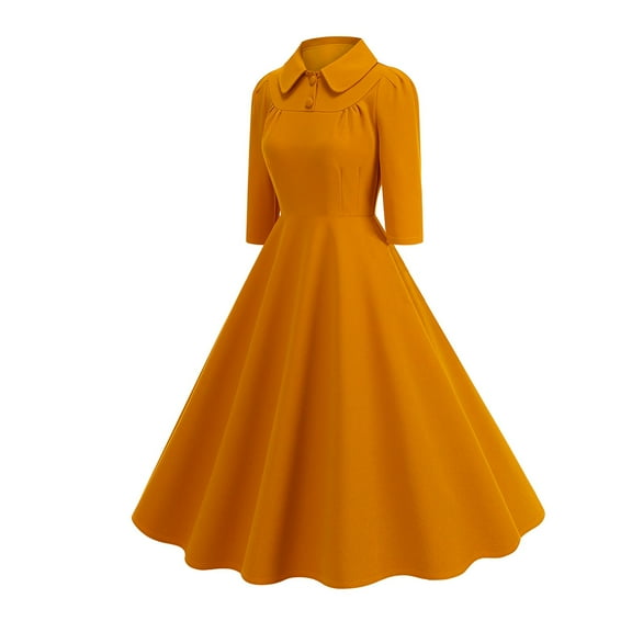 Miqool Women's 1950s Vintage Tea Party Cocktail Dresses 3/4 Sleeve Lapel A-Line Swing Midi Dress Prom Formal Dresses Work Church Dress