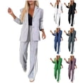 thumbnail image 1 of Miqool Women's 2 Piece Set Side Striped Work Blazer Wide Leg Pants Suit Comfy Casual Business Travel Outfits, 1 of 9