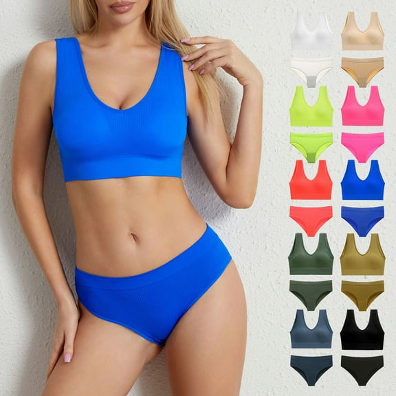 Miqool Women's 2 Piece Sports Bra and Panty Sets, Comfort Wireless Seamless Bralettes and Underwear Matching Workout Yoga Gym Set