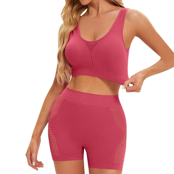 Miqool Women's 2 Piece Underwear Set Seamless Wireless Sports Bras and High Waisted Biker Shorts Workout Sets Yoga Gym Outfits