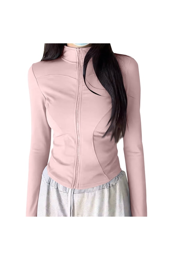 Women's Athletic Running Yoga Jacket UPF 50+ Sun Protection Zip Up Cropped Jackets Slim Fit Long Sleeve Workout Cooling Shirts
