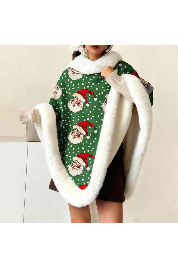 Women's Blanket Shawl Christmas Print Knitted Tassel Poncho Shawl Cape Warm Office Nap Sleeping Home Watching TV Blanket Cape Cover