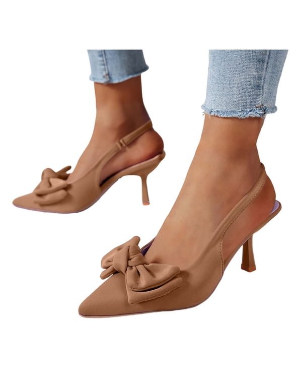 Women's Bow Slingback Pumps Pointed Toe Stiletto Heels Elegant Wedding Party Shoes Evening Dress Shoes for Women