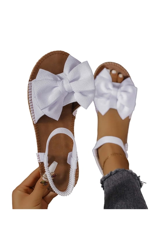 Women's Bow Summer Dress Sandals Open Toe Slides Slingback Flats Dressy Vacation Slip On Slides Shoes