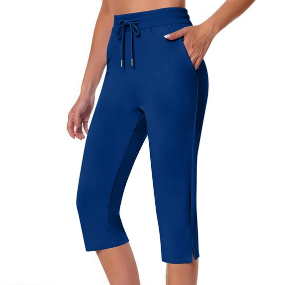 Miqool Women's Capri Pants Straight Leg High Waisted Drawstring Loose Capris Comfy Lounge Jogger Pants Workout Yoga Cropped Pants with Pockets