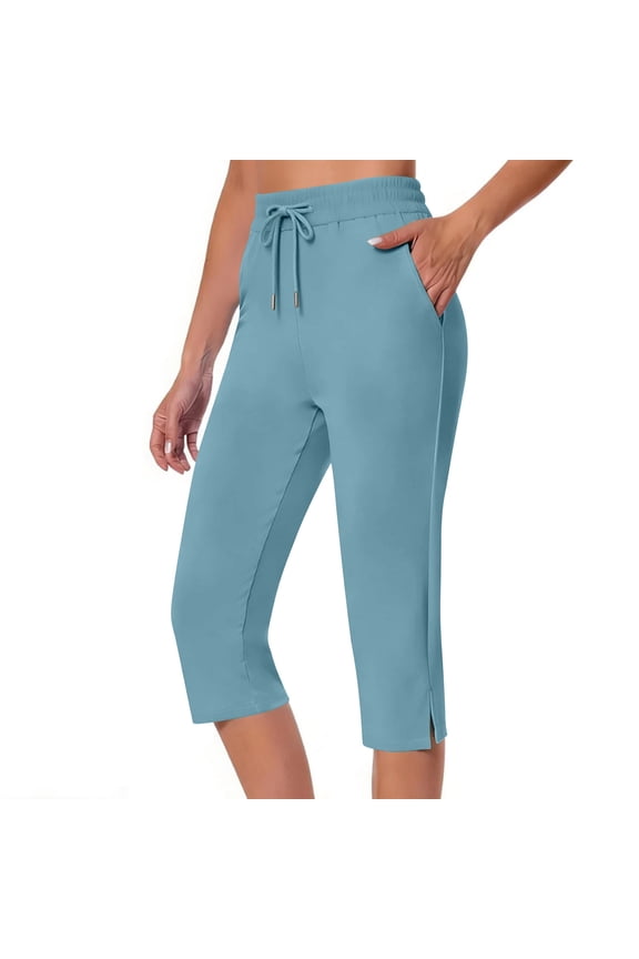 Women's Capri Pants Straight Leg High Waisted Drawstring Loose Capris Comfy Lounge Jogger Pants Workout Yoga Cropped Pants with Pockets