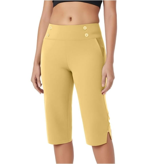 Miqool Women's Capri Pants Summer Pull-On Stretch Golf Pants High Waisted Straight Leg Business Casual Dressy Cropped Yoga Work Pants with Pockets