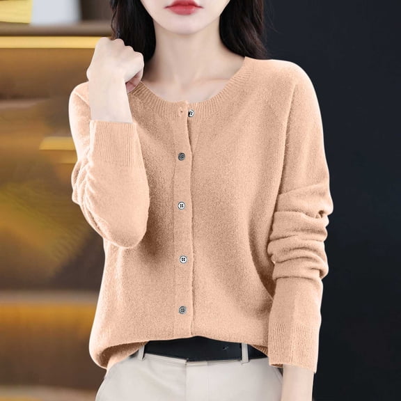 Miqool Women's Cardigan Sweater Soft Spring Fall Lightweight Crewneck Long Sleeve Button Down Cardigan Ribbed Knit Sweater Top