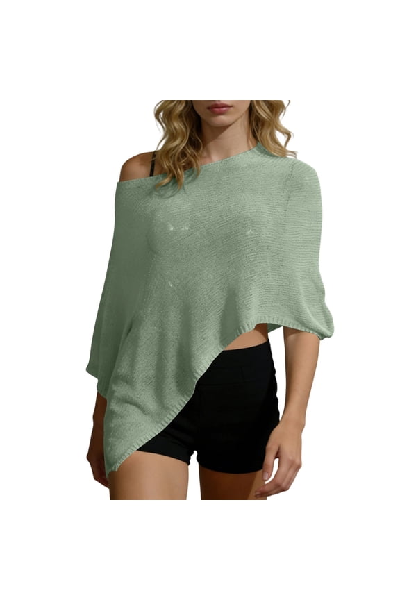 Women's Crochet Sheer Poncho Top Swimsuit Cover Up Lightweight Shrug Pullover Knit Bolero Sweater Beach Cover Up Beachwear