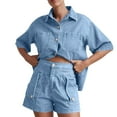 thumbnail image 1 of Miqool Women's Denim 2 Piece Outfits Button Down Denim Shirt High Waist Denim Short Set Summer Jean Matching Sets with Pockets, 1 of 8
