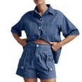 thumbnail image 1 of Miqool Women's Denim 2 Piece Outfits Button Down Denim Shirt High Waist Denim Short Set Summer Jean Matching Sets with Pockets, 1 of 8
