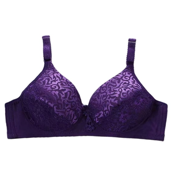Miqool Women's Double Support Lace Bralettes Comfort Wireless Bras No Underwire V Neck Full-Coverage Everyday Bras Lightly Lined Minimizer Bra