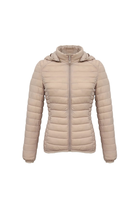 Women's Down Jacket Packable Lightweight Removable Hood Puffer Jacket Full-Zip Slim Hooded Quilted Warm Winter Coat