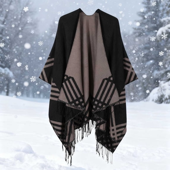 Miqool Women's Elegant Shawl Wraps Plaid Fringe Poncho Cozy Soft Blanket Scarf for fall Winter