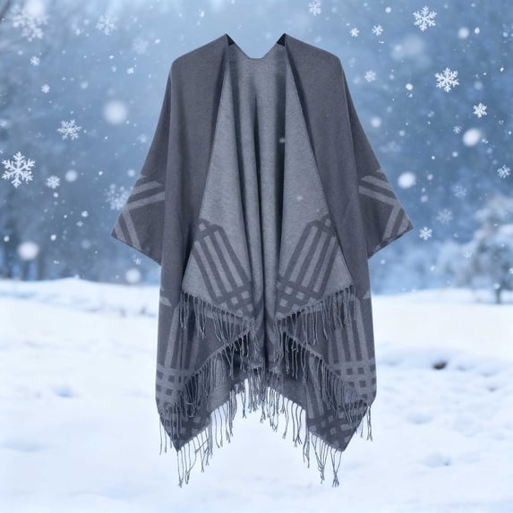 Miqool Women's Elegant Shawl Wraps Plaid Fringe Poncho Cozy Soft Blanket Scarf for fall Winter