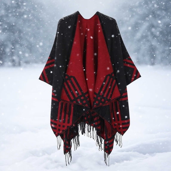 Miqool Women's Elegant Shawl Wraps Plaid Fringe Poncho Cozy Soft Blanket Scarf for fall Winter