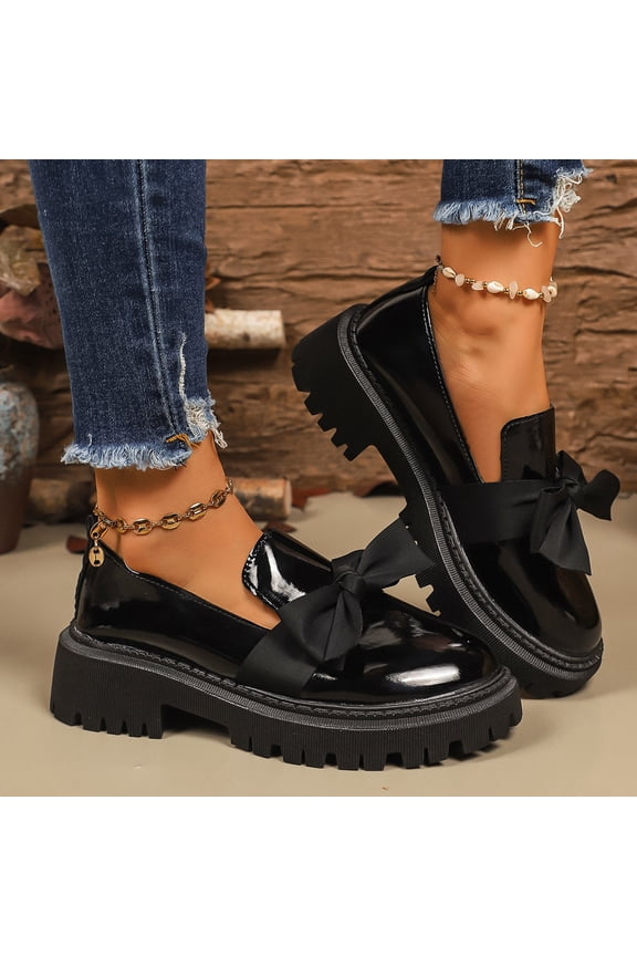 Women's Fashion Loafers Black Thick-Soled Loafers Slip-on Thick-Soled Simple Casual Work Flat Shoes