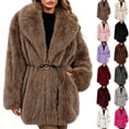 thumbnail image 1 of Miqool Women's Faux Fur Coat Lapel Collar Long Sleeve Warm Winter Coat with Pockets and Belted, 1 of 8