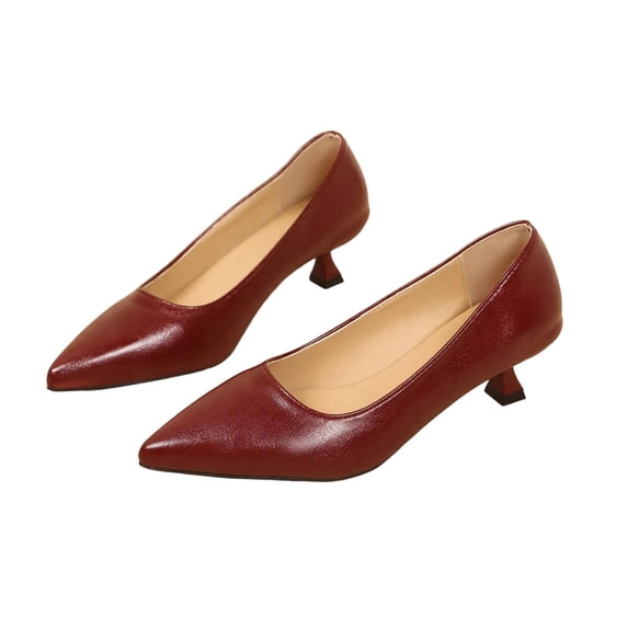 Miqool Women's Faux Leather Low Heel Pumps Pointed Toe Comfortable Closed Toe Office Dress Shoes