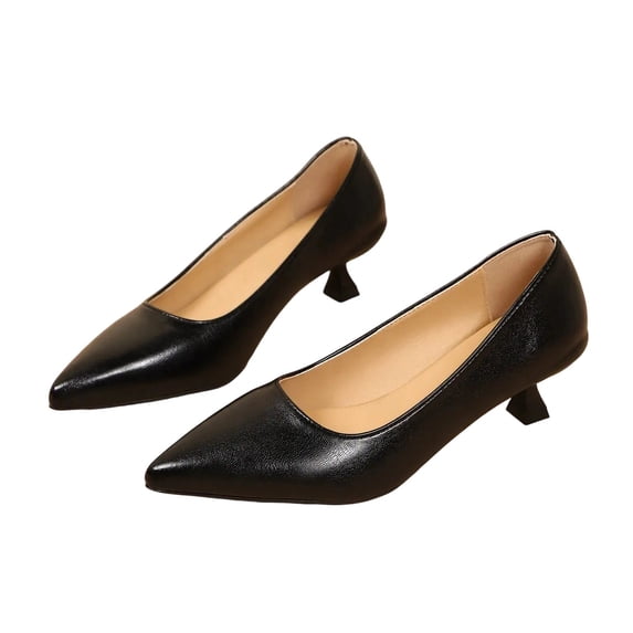 Miqool Women's Faux Leather Low Heel Pumps Pointed Toe Comfortable Closed Toe Office Dress Shoes