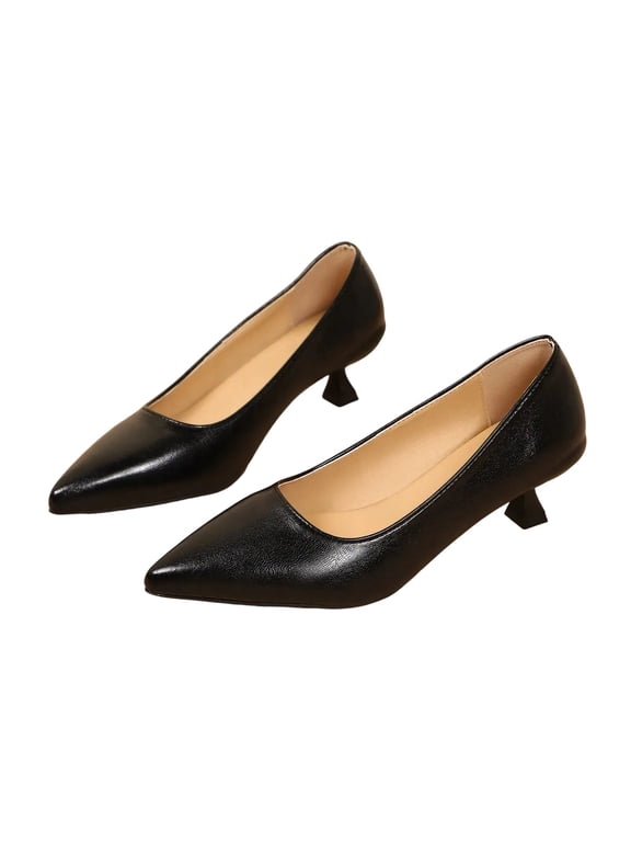 Women's Faux Leather Low Heel Pumps Pointed Toe Comfortable Closed Toe Office Dress Shoes