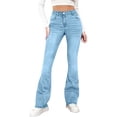 thumbnail image 1 of Miqool Women's Flared Jeans High Waisted Stretchy Bell Bottom Tummy Control Wide Leg Straight Denim Pants, 1 of 8