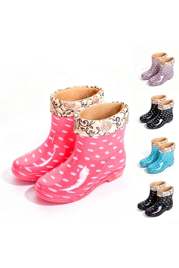 Women's Fleece Lined Rain Boots Foldable Waterproof PVC Non Slip Warm Garden Rain Booties for Rainy Days
