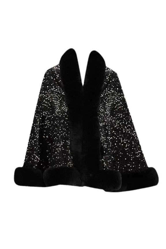 Women's Furry Shawl Wraps for Wedding Prom Evening Dress, Winter Warm Fleece Oversized Cloak Poncho Capes Outwear Coat for Cold Weather